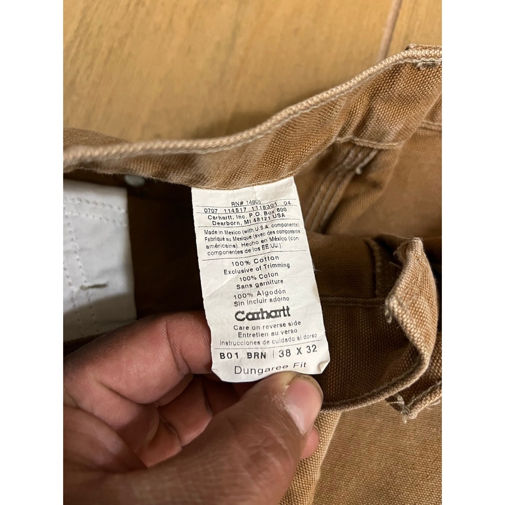 Carhartt B01 Work Pants Mens 38x32 Brown Double Front Logger Dungaree Canvas - Picture 6 of 11
